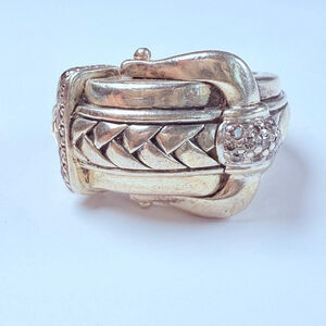 Scott Kay Diamond Basket Weave Equestrian Buckle Sterling Silver 925 Ring